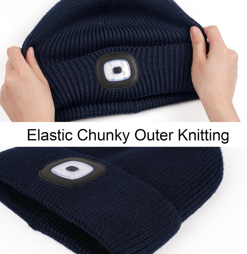 MELASA Winter Fleece Lined LED Beanie, USB Rechargeable Hand Free Warm Hat with Light Built in, Gifts for Men Dad Husband Him - Image 3